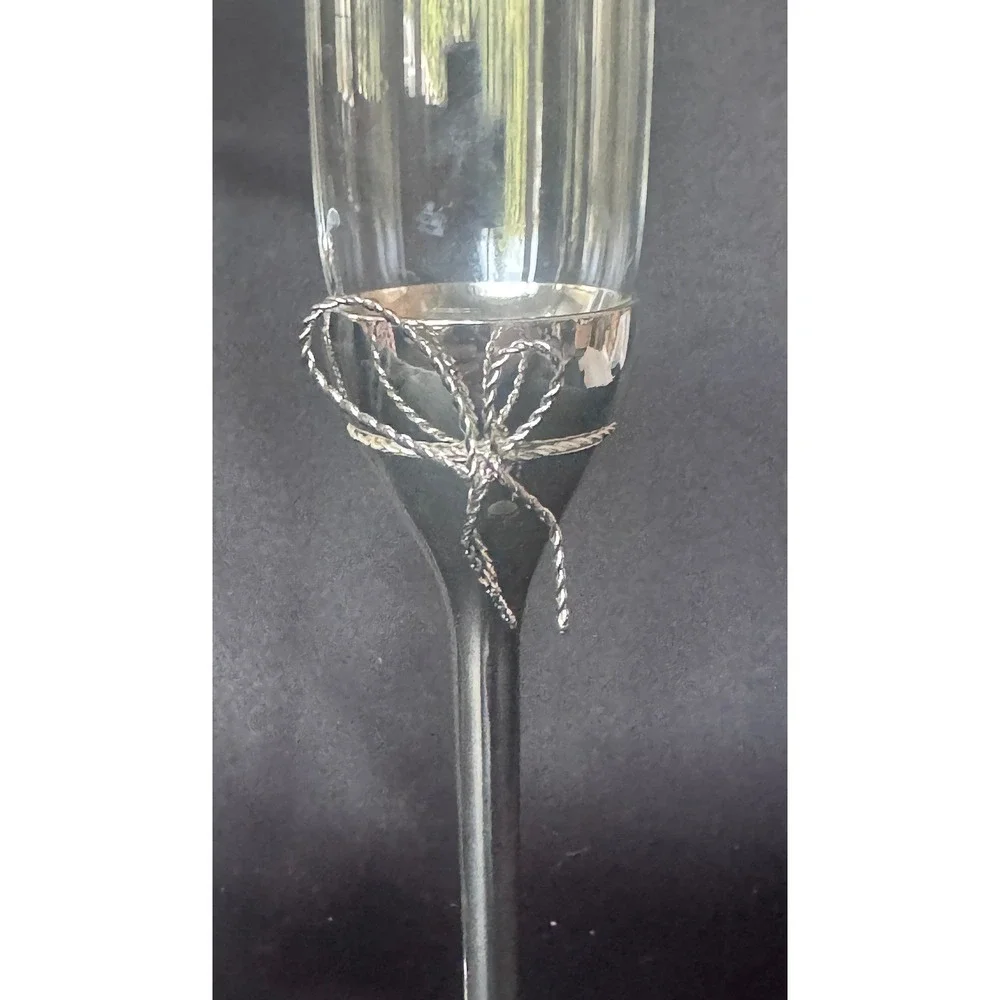 Vera Wang Wedgwood Love Knots Champagne Flutes Silver Plated Toasting Glasses 2